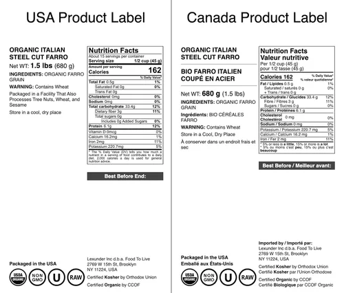 Vista 3 de Food to Live Farro orgánico de corte de acero italiano – Sin OMG, grano de trigo perlado agrietado, no irradiado, vegano, a granel. Fácil
