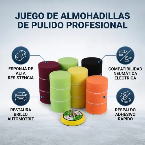 Vista 4 de Almohadillas de pulido, 16pcs 2" esponja plana pulidora Buff Pad Set para lijadora de aire adaptador de taladro pulidor de coche Thread-M6X1