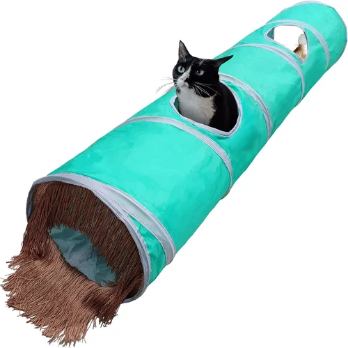 Vista 9 de Petest Túnel plegable para gatos, tubo de juego para mascotas, túnel arrugado con juguetes para gatos, longitud 35 pulgadas de diámetro 9.7 pulgadas