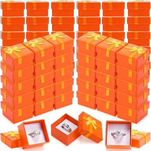 Vista 7 de Yinkin Juego de 120 cajas de regalo de anillo de cartón con lazo, cuadrado, varios colores, pequeño, caja de joyería dura para cumpleaños, 6