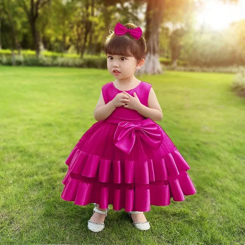 Vista 6 de 3M-6T Vestido de fiesta de tul con volantes y encaje sin espalda para niña pequeña