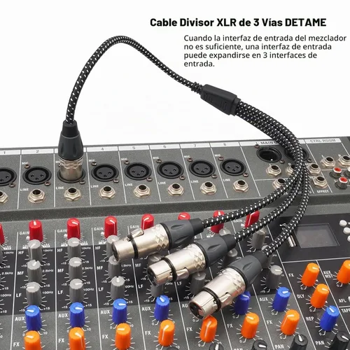 Vista 5 de Cable divisor en Y de 3 pines XLR macho a 3 hembras, divisor XLR de 3 vías, 1 macho a 3 hembras, micrófono de audio de tres entradas y una salida, 2