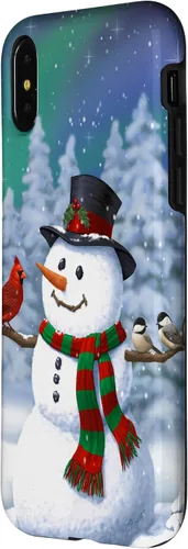 Vista 6 de Funda para iPhone 17 con diseño de muñeco de nieve y pájaros en invierno