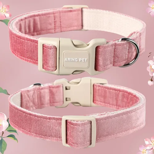 Vista 3 de Aring Pet Collar de algodón, ligero y ajustable, con hebilla de liberación rápida para perros pequeños, medianos y grandes, para cachorros, rosa