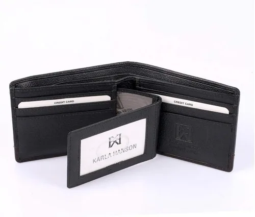 Vista 5 de Karla Hanson Cartera plegable de piel con bloqueo RFID para hombre con tarjetero Negro