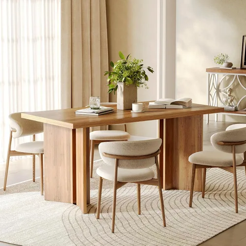 Vista 2 de LITTLE TREE Juego de mesa de comedor de madera para 6, mesa de cocina rectangular de 63 pulgadas, mesa de comedor moderna para el hogar, comedor