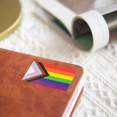 Vista 3 de 250 calcomanías de bandera arcoíris de Daniel Quasar Progress Pride para homosexuales, lesbianas, transgénero, conciencia LGBTQ, desfiles y eventos