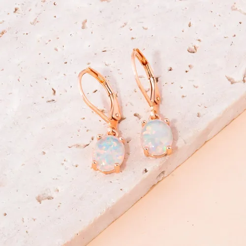 Vista 5 de CiNily Aretes colgantes de ópalo de corte ovalado para mujer, chapados en oro de 14 quilates, ópalo de fuego, chapado en rodio, aretes de gota