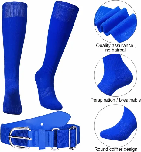 Vista 4 de ROLVNHTV 6 pares de calcetines de béisbol juveniles y cinturón ajustable de sóftbol y calcetines de fútbol, cinturón elástico para niñas y niños
