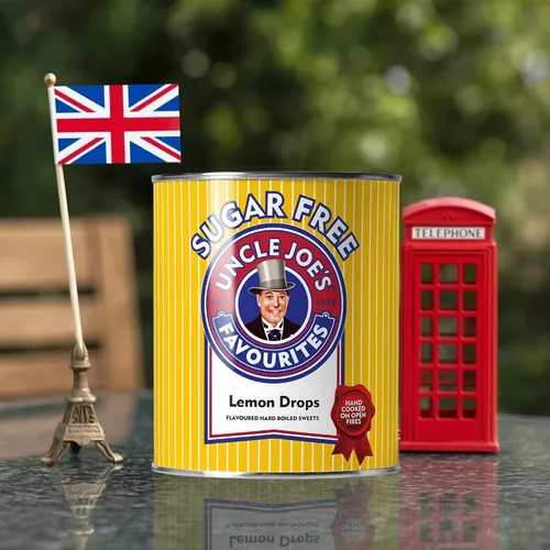 Vista 5 de Uncle Joe's Gotas de limón sin azúcar Dulces duros con sabor Caramelo para regar la boca Dulce británico antiguo Ideal para boca seca