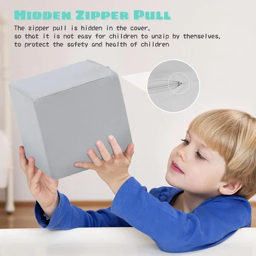Vista 4 de TRENDBOX 6 bloques de espuma para niños pequeños, cubos de espuma suave de 5.5 pulgadas con funda lavable desmontable, bloques de juego suaves