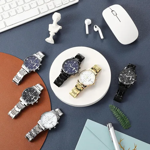 Vista 3 de Outus Juego de 6 relojes para hombre, correa de acero inoxidable, relojes de pulsera de cuarzo para hombres y niños, regalos de negocios, vestido