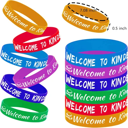 Vista 2 de 24 pulseras de goma para fiesta de jardín de infantes, 100 días de escuela/primer día de escuela/bienvenida a la escuela, suministros de fiesta