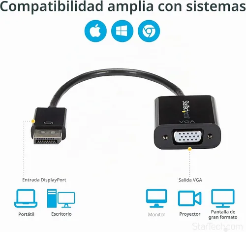Vista 5 de StarTech Adaptador activo de DisplayPort a VGA, 1080p60, DP1.2 DP2VGA3