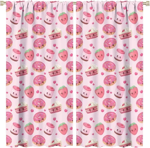 Vista 29 de Cortinas bohemias con diseño de fresas, bonitas cortinas bohemias con bolsillo para barra de fruta, tratamiento de ventana para cocina, sala
