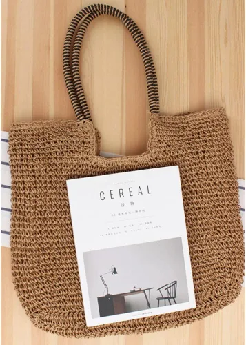 Vista 9 de Rejolly Bolso de mano de paja para mujer, para playa, verano, vacaciones, estilo bohemio, de ratán, bolso grande de hombro tejido