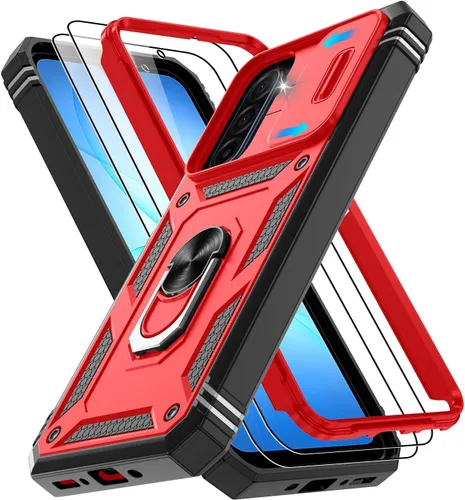 Vista 106 de Gritup Funda para Google Pixel 6 con cubierta deslizante para cámara y protector de pantalla (2 unidades), soporte de anillo giratorio 360°, funda