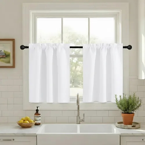 Vista 41 de NICETOWN Cortinas Opacas Cortas - Tratamiento de Ventana con Aislamiento Térmico, Niveles de Cortina Pequeños para Sala de Estar/Cocina, 2 Paneles