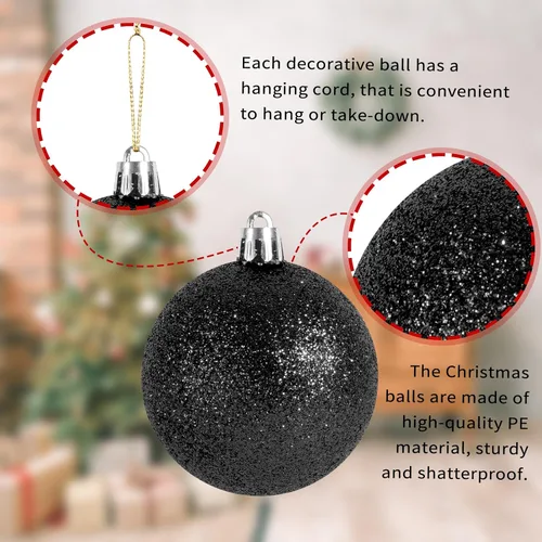 Vista 3 de 100 piezas de esferas navideñas, adornos colgantes inastillables negros+blancos para árbol de Navidad