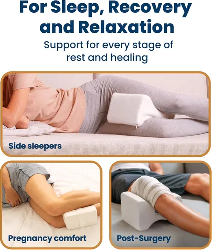 Vista 7 de Everlasting Comfort Almohada de rodilla de espuma viscoelástica para personas que duermen de lado, alivio del dolor de ciática, correa ajustable