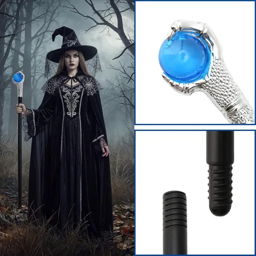 Vista 4 de Disfraces de Halloween, bastones para caminar, garra de dragón de fuego azul, varitas de orbe para caminar, bastón para fotos, accesorios decorativos