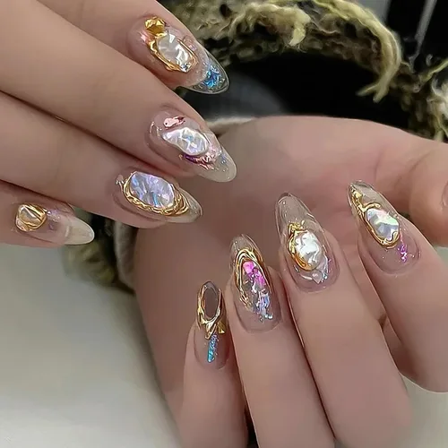 Vista 8 de 6 hojas de calcomanías de arte de uñas en relieve dorado 5D, marco geométrico irregular, diseño de calcomanías huecas para uñas, autoadhesivas