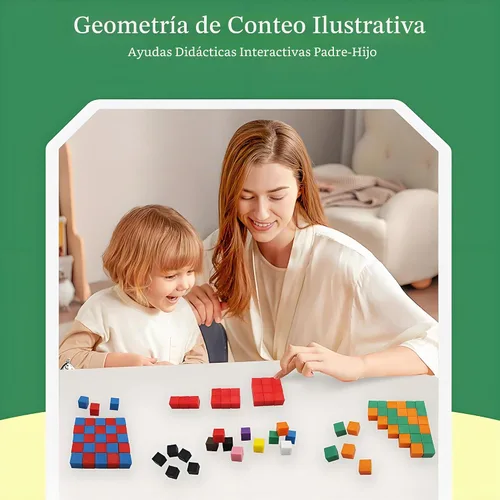 Vista 2 de EXBEPE Geométrico Sólidos 300 Piezas,Cubo de conteo de matemáticas,Bloques apilables de clasificación de colores de plástico para niños