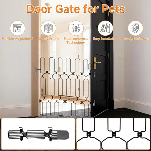Vista 4 de Barrera retráctil para puerta para mascotas, puerta de perro de 30.7 x 30.7 pulgadas con puerta sin taladrar, puerta retráctil para perros