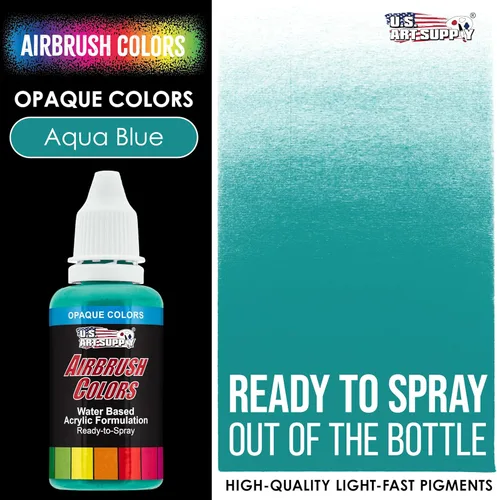 Vista 2 de U.S. Art Supply Pintura acrílica opaca para aerógrafo color azul aguamarina, botella de 1 onza, colores a base de agua no tóxicos de grado