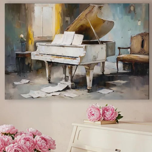 Vista 33 de LuxeWood Arte de Pared Musical en Lienzo - Impresiones Temáticas Musicales Medianas y Grandes para Sala de Estar, Oficina, Estudio, Airbnb
