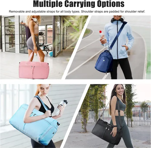 Vista 6 de Bolsa de gimnasio para mujeres y hombres con compartimento para zapatos, pequeña bolsa de lona para deportes, viajes, bolsa de mano para fin