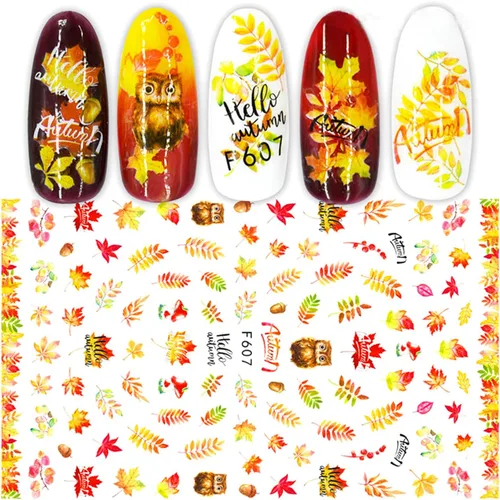Vista 6 de 6 hojas de calcomanías de arte de uñas de otoño, calcomanías de hojas de arce, calcomanías autoadhesivas 3D, calcomanías de uñas de otoño, hojas