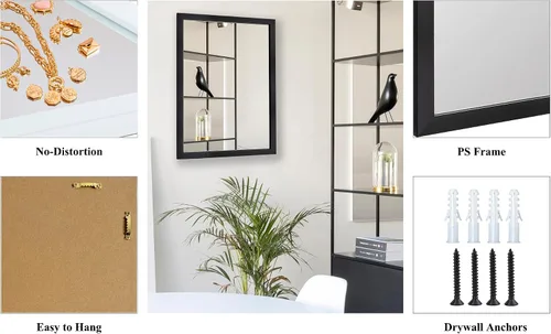 Vista 4 de Phore Espejo de pared rectangular negro espejo de baño de 16 x 20 pulgadas, espejo de pared para entrada, dormitorio, sala de estar