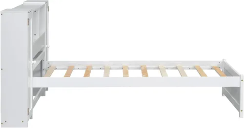 Vista 6 de Harper & Bright Designs Cama individual con cabecera de estantería, plataforma de madera maciza con estante de almacenamiento, para niños