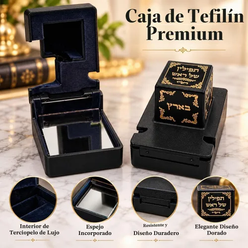Vista 5 de Juego de 2 cajas decorativas de plástico de Tefillin, Rosh y Yad For Righty, Rashi (Shaidalach) (talla 33, negro)