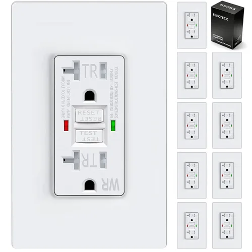 Vista 14 de ELECTECK - Paquete de 10 salidas GFCI de 20 amperios, resistente a manipulaciones (TR), receptáculos GFI de autocomprobación con indicador LED