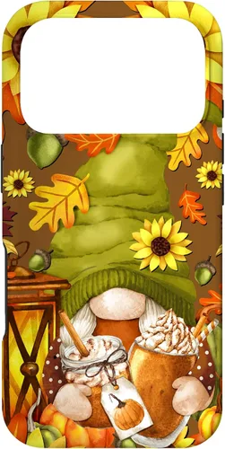Vista 29 de iPhone 13 Pro Max Lindo gnomo de especias de calabaza con árbol de otoño hojas de otoño