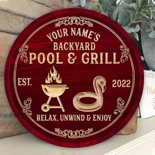 Vista 7 de Letrero personalizado para bar y parrilla en el patio trasero, decoración junto a la piscina, porche al aire libre, terraza, patio, bar, puerta