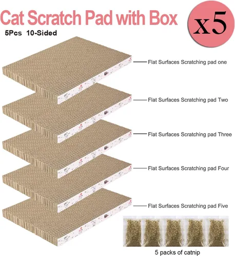 Vista 2 de 5 paquetes en 1 almohadilla para arañazos para gatos con caja, cartón rascador para gatos, reversible, cartón duradero reciclable, adecuado para que