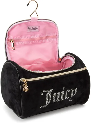 Vista 6 de Juicy Couture Bolsa de Maquillaje Organizador de Cosméticos Esenciales de Viaje Colgante Duffel de Velor con Rinstones, Negro