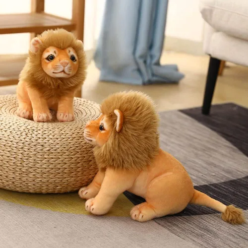 Vista 4 de Juguete de peluche de león, león de peluche dorado, animales de simulación de felpa de 11 pulgadas, regalos realistas de león de peluche para niños