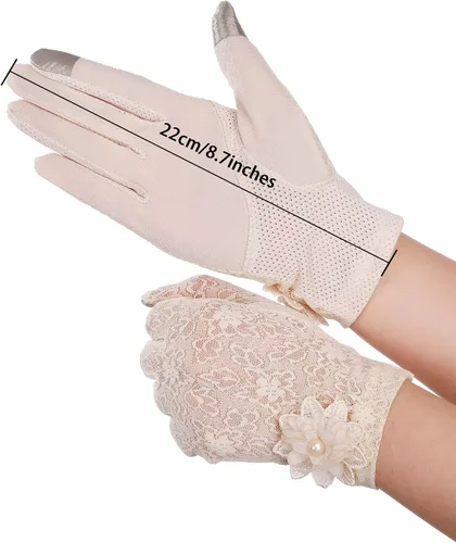 Vista 3 de SATINIOR Guantes florales de encaje para mujer, elegantes guantes de encaje cortos, guantes de verano para boda, Halloween, fiesta de cosplay