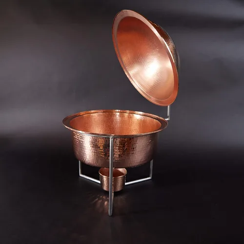 Vista 2 de Sertodo Copper Ronda Bizancio Chafer, 4 cuartos de galón de capacidad, martillado a mano 100% cobre puro