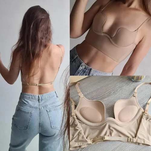 Vista 3 de Ningsige Backless Bra for Women Padded Plunge Push Up Bra with Clear Straps