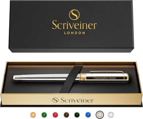 Vista 13 de Scriveiner Bolígrafo Rollerball de Laca Negra - Impresionante Bolígrafo de Lujo, Chapado en Oro Real, Repuesto de Tinta Schmidt, El Mejor Set de 1.