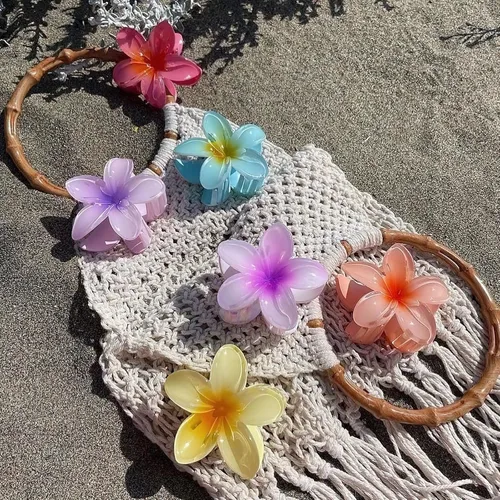 Vista 5 de GQLV Pinzas de garra para el cabello con flores - 4 piezas para cabello grueso, fuerte agarre antideslizante, hawaianas, pinzas grandes y bonitas