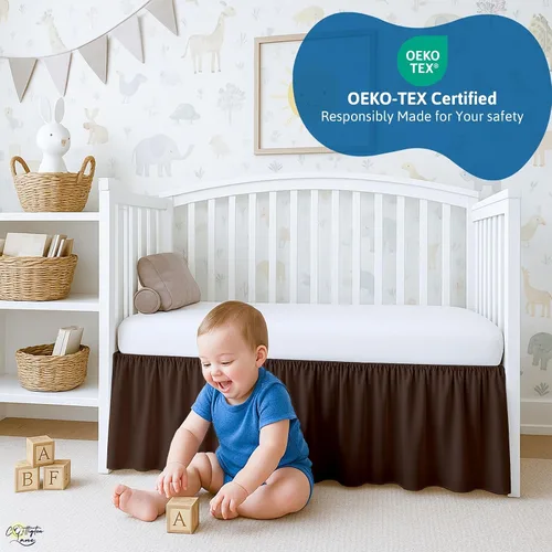 Vista 2 de Cottignton Lane - Falda de cama para cuna con volantes, ropa de cama suave para guardería en 100% algodón natural, estilo plataforma con cobertura