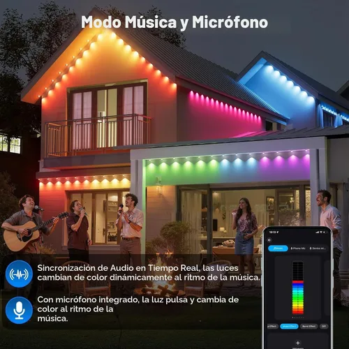 Vista 5 de Luces inteligentes permanentes para exteriores para la casa, 99.9 pies con 60 luces LED RGB+IC inteligentes AI para exteriores, 98 escenas
