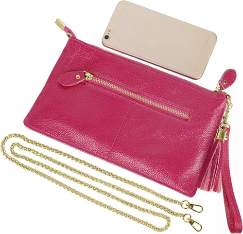 Vista 5 de YALUXE Genuine Leather Wristlet Handbags Purses Cell Phone Pocket Clutch Wallet Crossbody Bags for Women