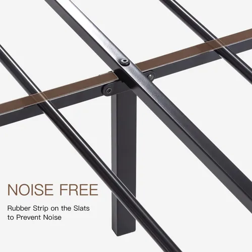 Vista 7 de ikalido Base de cama de plataforma de metal completo con cabecero y estribo de madera, soportes fuertes de metal resistente, base de colchón,